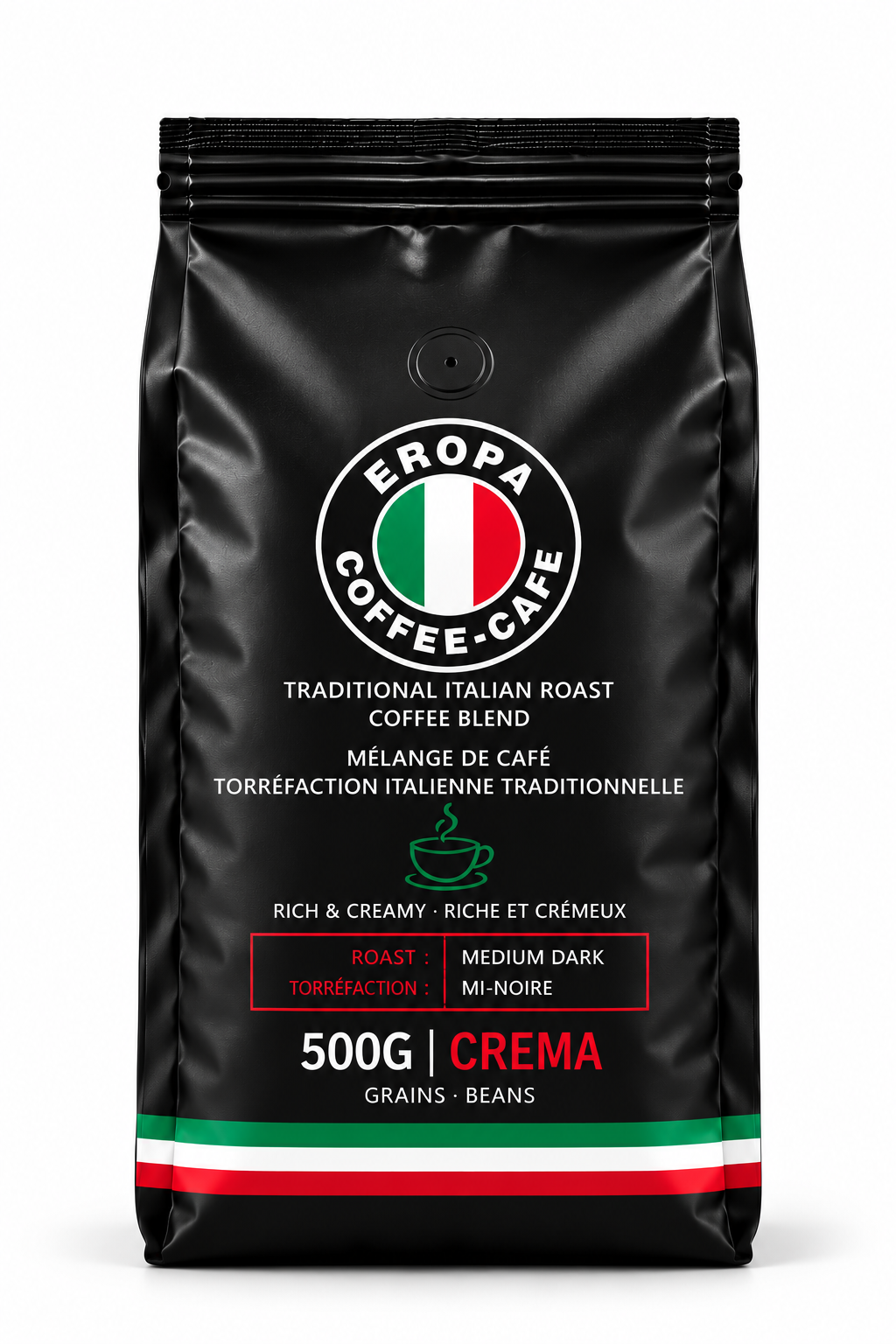 Caisse de 18 x 500 grammes de grains de café Europa Crema